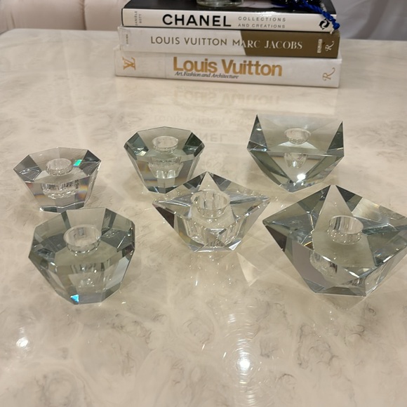 Set of 6 beveled glass candle holders - Picture 2 of 10